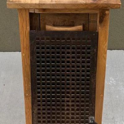 Rustic Wooden Single Drawer Cabinet With Heavy Solid Metal Door (As Is)