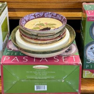 (3) Sets Of 5 Piece Pasta Sets In Original Box - Siena, Garden Of Olives, Melanzana