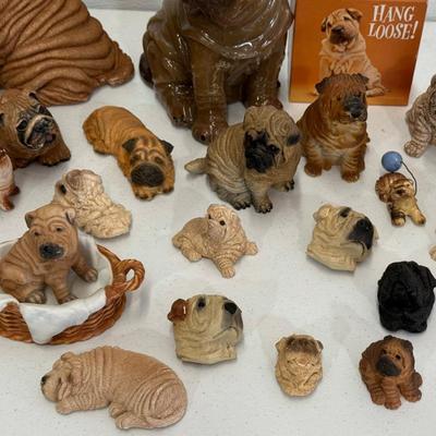 Resin, Pottery, And Wax Shar-pei Dog Figurines And Post Cards