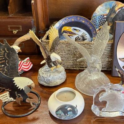 Eagle Lot - Crystal, Metal, Music Box, Plates, Figurines, Wall Plaque, And More