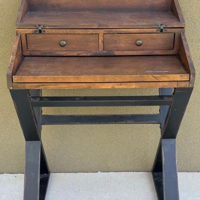 Wood And Black Metal Base Lift Top Desk (as Is)