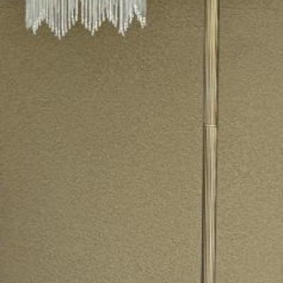 60" Brass Floor Lamp With Art Glass Shade And Bead Trim