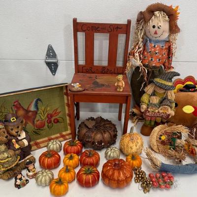 Fall And Halloween Decor - Pumpkin, Scarecrows, Child's Chair, Thanksgiving, And More