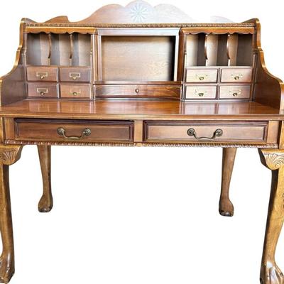Vintage Chippendale Style Ornate Desk With Claw Feet