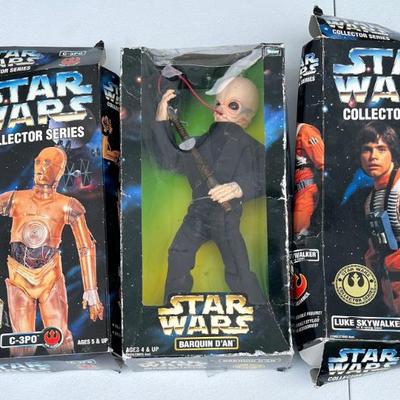(3) Kenner 1996-1998 Star Wars Collector Series Figurines - C-3PO, Luke Skywalker, And Barquin D'an (as Is)