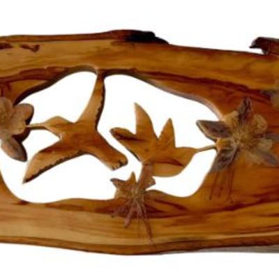 Colorado Aspen Sculpture By Ronda Epoxy Wood Floral Hummingbirds Wall Hanging