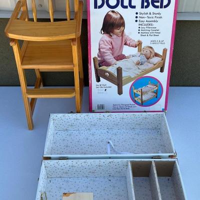 Solid Wood Doll Bed, Doll Chair, And Mirrored Storage Box