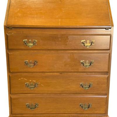 MCM Maple Drop Front Desk With Brass Pulls