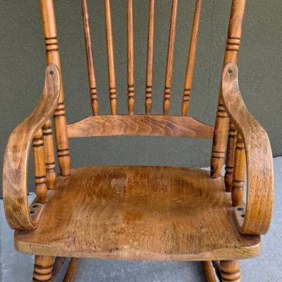 Vintage Solid Oak Pressed Back Rocking Chair