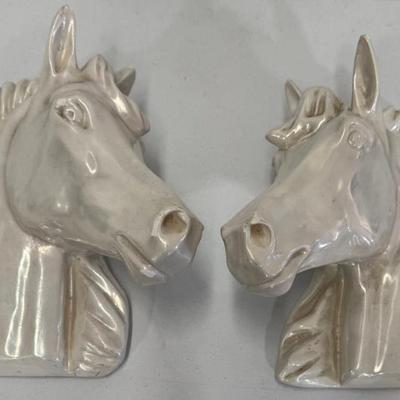 Pair Of MCM Plaster White Horse Wall Placques