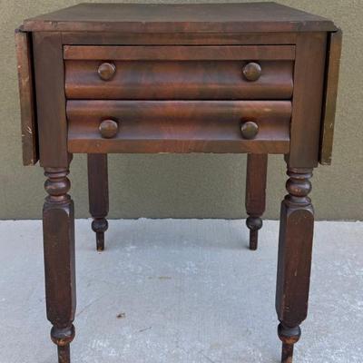 Antique Dark Wood Butcher Block Drop Leaf Table