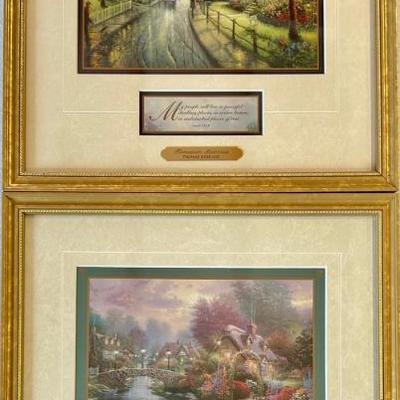 Pair Of Thomas Kinkade Prints - Lamplight Bridge And Hometown Memories With COAs
