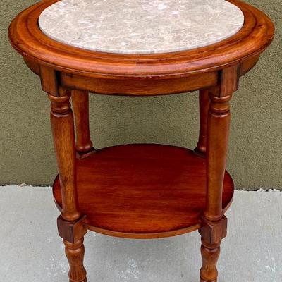26" 2 Tier Side Table With Marble Top