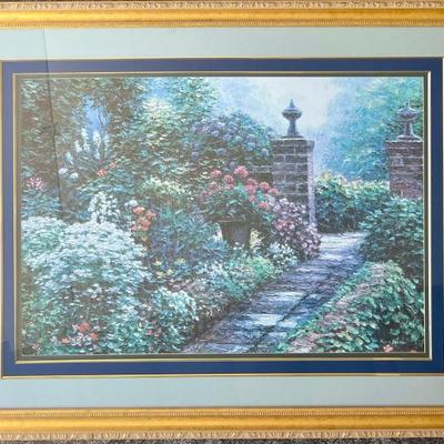 43.75" X 33.75" Henry Peters Floral Garden Print In Custom Gold Tone Frame And Glass Front