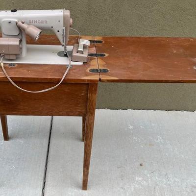 Vintage Lift Top Sewing Table With A Singer RFJ12-8 Sewing Machine
