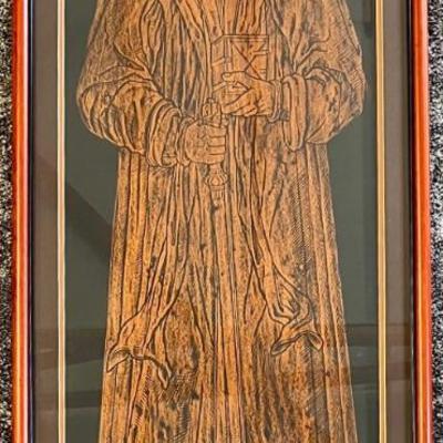 Vintage 19" X 44" Brass Rubbing In Custom Frame Signed