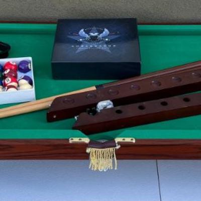 Table Top 43.5" Billiards Table With Cues, Balls, And Rack