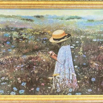 31.5" X 25.5" Carlos Rios Field Of Flowers Print In Custom Gold Tone Frame And Glass Front