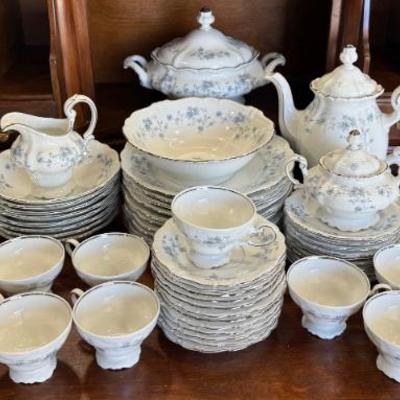 Large Set Of Johann Haviland Bavaria Germany Blue Floral Dish Set - Coffee, Cream, Sugar, Casserole, Plates