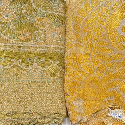 (2) Vintage Italian Brocade Coverlets - (1) Yellow And (1) Peach, Green, And Orange