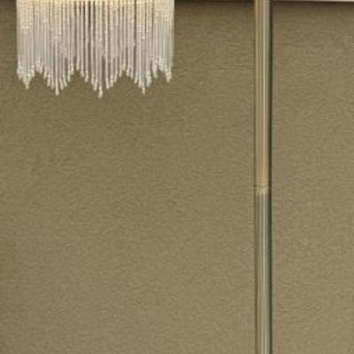 60" Brass Floor Lamp With Art Glass Shade And Bead Trim