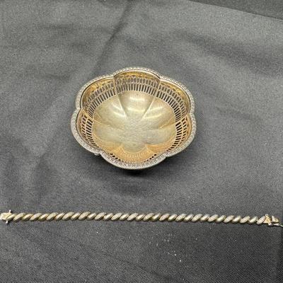 Sterling Silver Lot | Birmingham Pierced Dish & 925 Link Bracelet | 85g Total Weight 