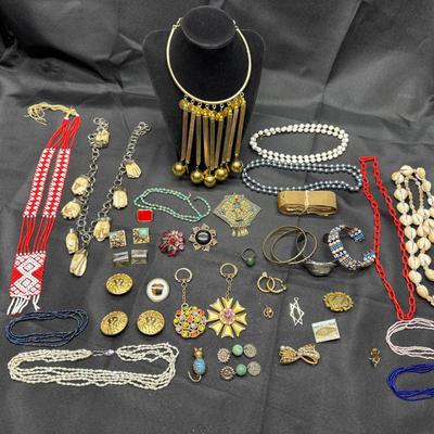 Vintage & Costume Jewelry Collection | Statement Necklace, Pug Cuff, Beads & Brooches