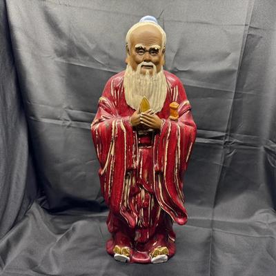 Shiwan Pottery Statue Hand-Painted Ceramic Wise Man Figurine | Red & Gold Robes |