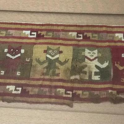 Peruvian Framed Textile | Andean Woven Cloth with Geometric Figures & Symbols