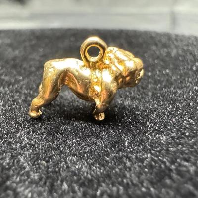 Yellow Gold 14k Bulldog Charm | Solid Gold Dog Pendant | Vintage Fine Jewelry | 2.15g Total Weight