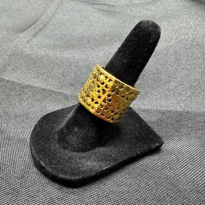 Yellow Good 18k Wide Band Ring | Vintage Openwork Brutalist Design | 17.44g Total Weight