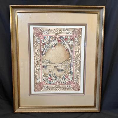 Jardine “Pastoral Vignette” Signed Framed Print | Sheep Meadow Scene with Ornate Floral Border