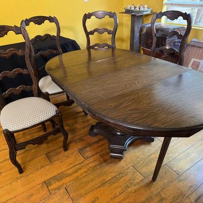 French Provincial Style Dining Table with 4 Ladder Back Chairs | Oval Extendable Wood Table