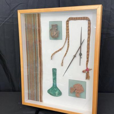 Pre- Columbian Framed Cultural Artifact Display | Shadowbox with Textile, Pottery & Tool 