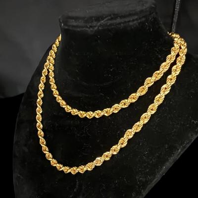 14K Gold Rope Chain Necklace | Total Weight 21.02g | Stamped 585 | Classic Twisted Design