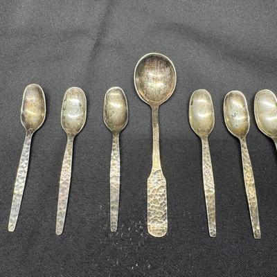 Sterling Silver Hammered Spoons | Set of 7 | Handcrafted 925 Artisan Flatware | Total Weight 80g