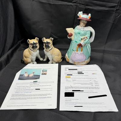 German Lady W/ Pug Tea Pot “Gesetzlich Geschützt” | Staffordshire-Style Pug Dog Figurines