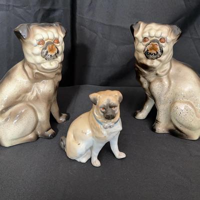 Staffordshire Style Pug Dog Figurines | Set of 3 Hand-Painted Ceramic Collectibles