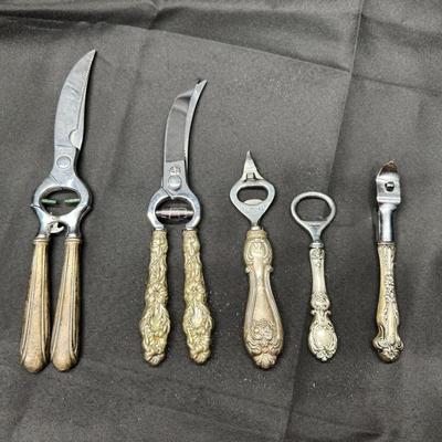 Vintage Sterling Silver Bar & Kitchen Tools | Shears, Openers & Cutter | 847g Total Weight 