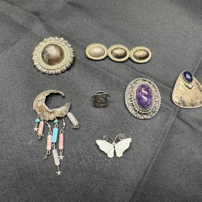 Sterling Silver Brooch Collection | Mexican & Norway 925 Marks | Amethyst & Enamel| 85g Total Weight