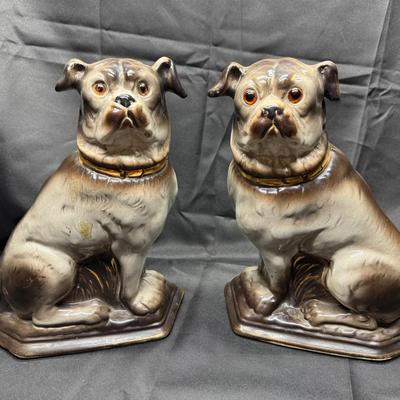 Vintage Ceramic Pug Dog Figurines | Pair of Hand-Painted Staffordshire Style Statues
