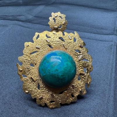 Yellow Gold 18k Pendant With Large Chrysocolla Cabochon | 59.27g Total Weight