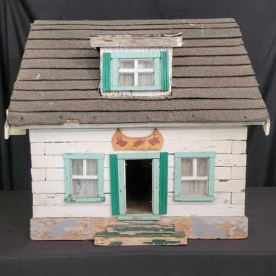 Vintage Handmade Wooden Dollhouse w/ Modern Glass Windows | Birch Bark Canoe Decor