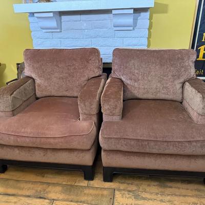 Mid-Century Style Lounge Chairs | Plush Velvet Upholstery with Wood Base Accents