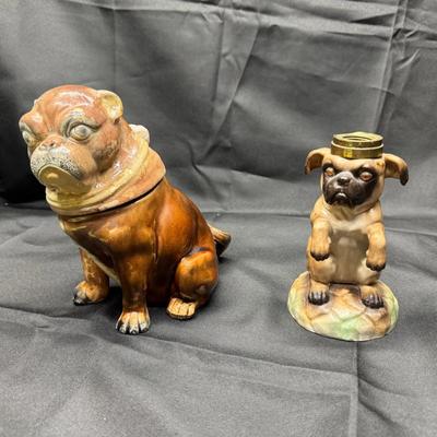 Antique-Style Pug Dog Tobacco Jar & Inkwell | Hand-Painted Ceramic Figural Collectibles