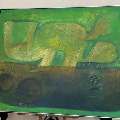 Abstract Painting In Green & Gold | Textured Media On Canvas