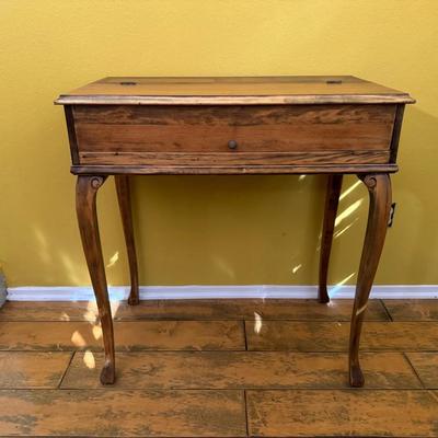 Walnut Spinet Drop Front Desk | Cabriole Legs & Interior Storage | Queen Anne Style