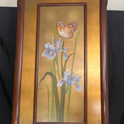 Hand-Painted Butterfly & Iris Artwork on Gold Background | Framed Asian-Inspired Wall Art