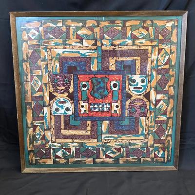 Silvia Paris Abstract Painting on Fabric | Colorful Geometric Tribal Faces Design | MCM Art