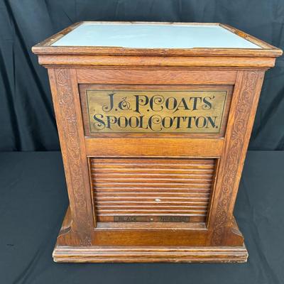 Antique J. & P. Coats Spool Cotton Oak Display Cabinet | Thread Store Counter Case with Spools